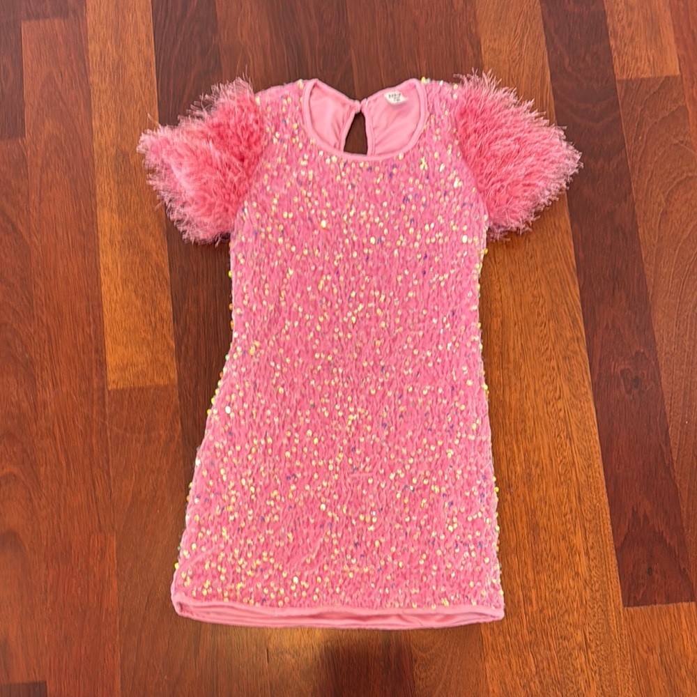 Pink Sequin Top with Fluffy Sleeves